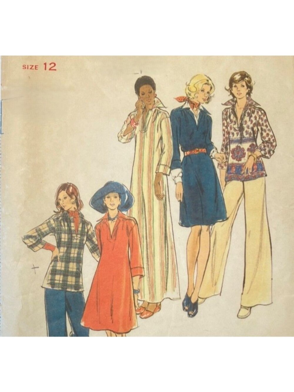 70s Butterick 3356 Caftan Dress Top Pants VIntage Sewing Pattern Sz 12 CC READ